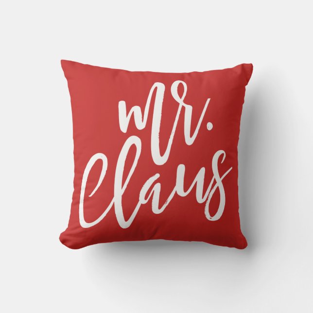 Mr. Claus White Script Pillow (Front)