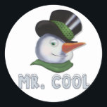 Mr. Cool - Snowman Classic Round Sticker<br><div class="desc">Cool and confident,  that's Mr. Cool. Fun snowman winter design for that favourite cool guy.</div>