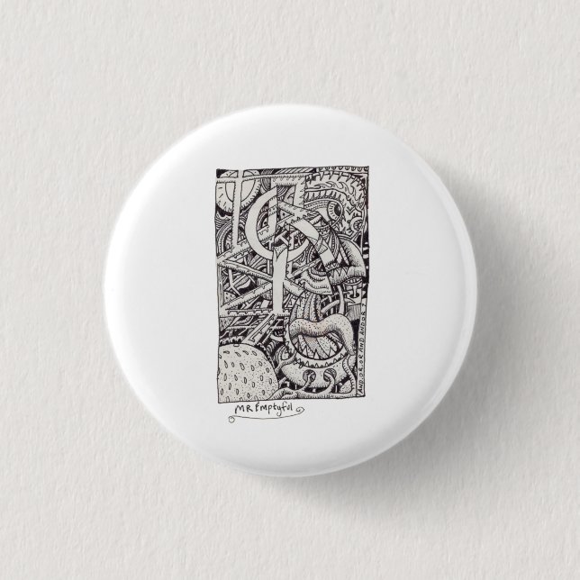 Mr Emptyful, Ink Drawing 3 Cm Round Badge (Front)