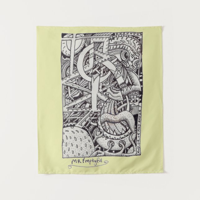 Mr Emptyful, Ink Drawing Tapestry (Front)