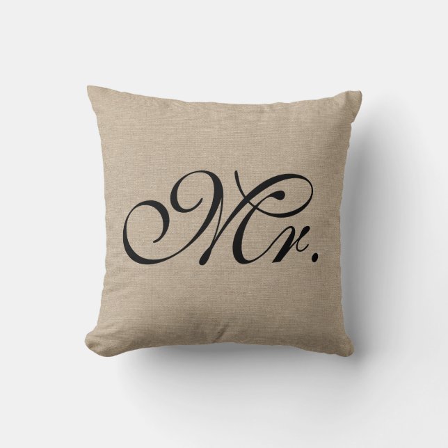 Mr. faux linen burlap rustic chic initial jute cushion (Front)
