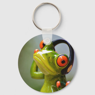 Mr. Frog with Headphones Button Keychain