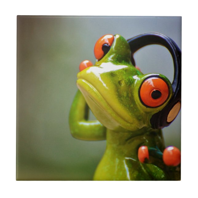 Mr. Frog with Headphones Ceramic Tile (Front)