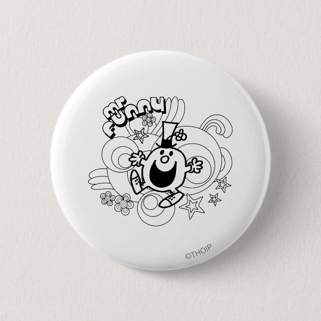 Mr. Funny | Black & White Swirls & Stars 6 Cm Round Badge (Front)