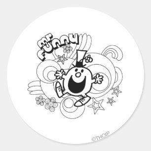 Mr. Funny   Black & White Swirls & Stars Classic Round Sticker