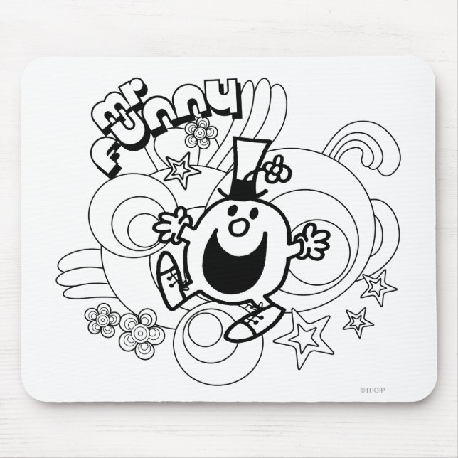 Mr. Funny | Black & White Swirls & Stars Mouse Pad (Front)