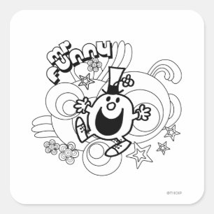 Mr. Funny   Black & White Swirls & Stars Square Sticker