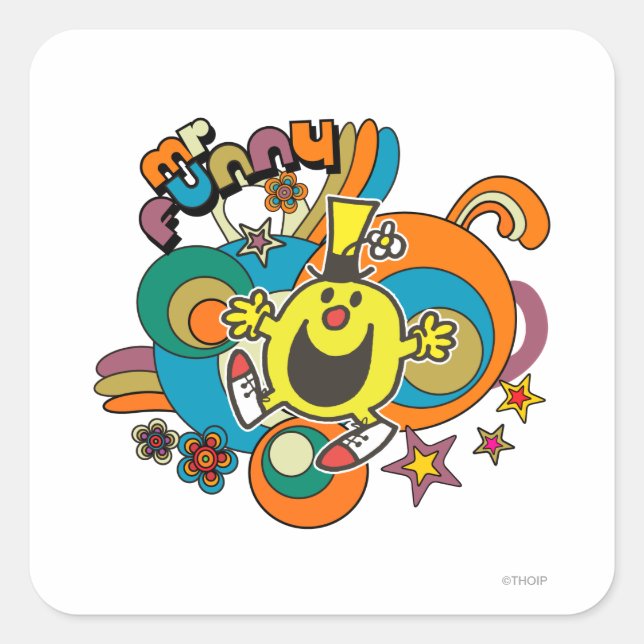 Mr. Funny | Colourful Stars & Swirls Square Sticker (Front)