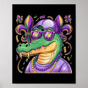 Mr Gator Mardi Gras Vibes Louisiana Crocodile Mard Poster