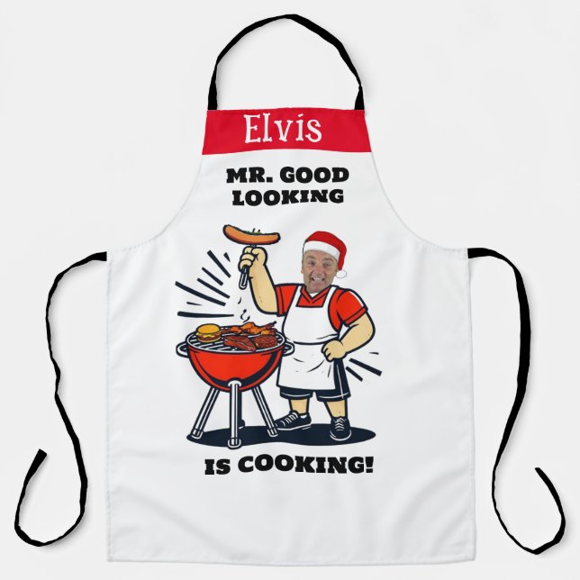 Mr Good Looking Photo Apron, Personalized Xmas Apron (Front)
