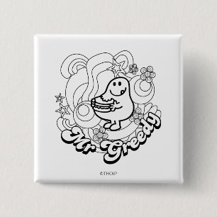 Mr. Greedy   Black & White Swirls & Stars 15 Cm Square Badge
