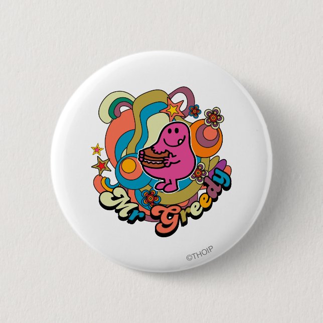 Mr. Greedy | Colourful Swirls & Stars 6 Cm Round Badge (Front)