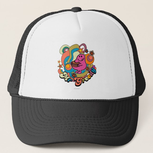 Mr. Greedy | Colourful Swirls & Stars Trucker Hat (Front)