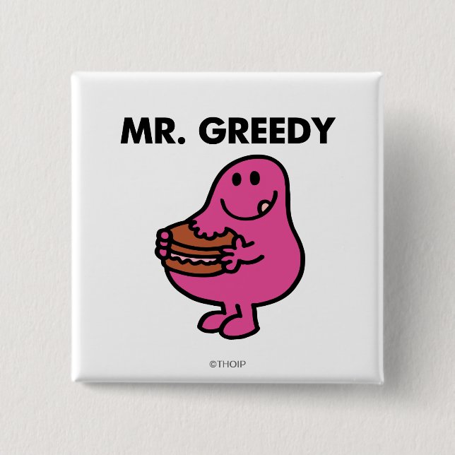 Mr. Greedy Eating Cake 15 Cm Square Badge (Front)