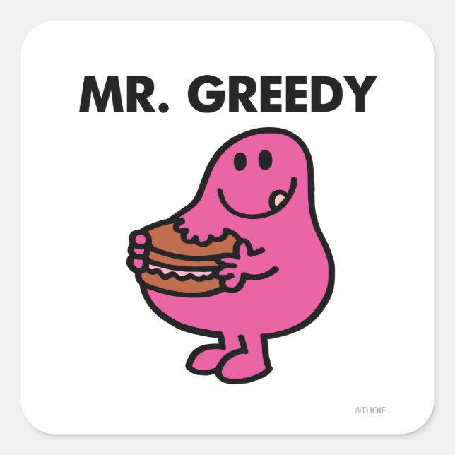 Mr. Greedy Eating Cake Square Sticker (Front)