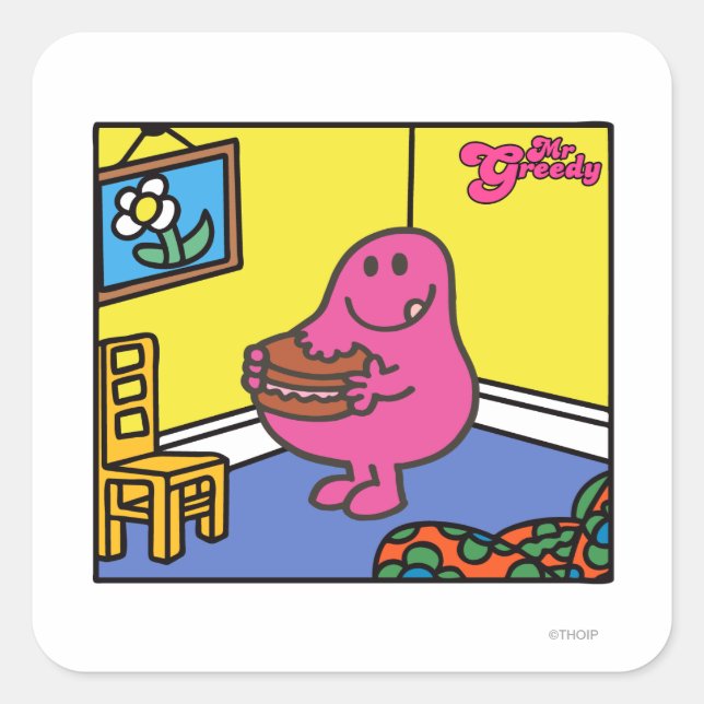 Mr. Greedy | Living Room Eating Square Sticker (Front)