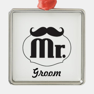 Mr. Groom Mustache Metal Ornament