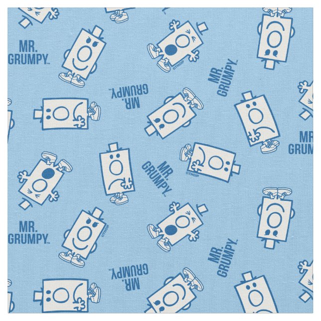 Mr Grumpy | Blue Emotion Toss Pattern Fabric (Close Up)
