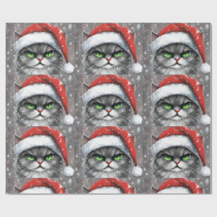 Mr. Grumpy Face (Gray) Christmas Cat Wrapping Paper