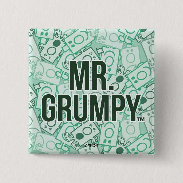 Mr Grumpy | Green Name and Character Toss Pattern 15 Cm Square Badge (Front)