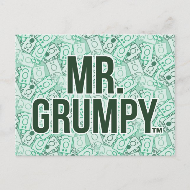Mr Grumpy | Green Name and Character Toss Pattern Postcard (Front)