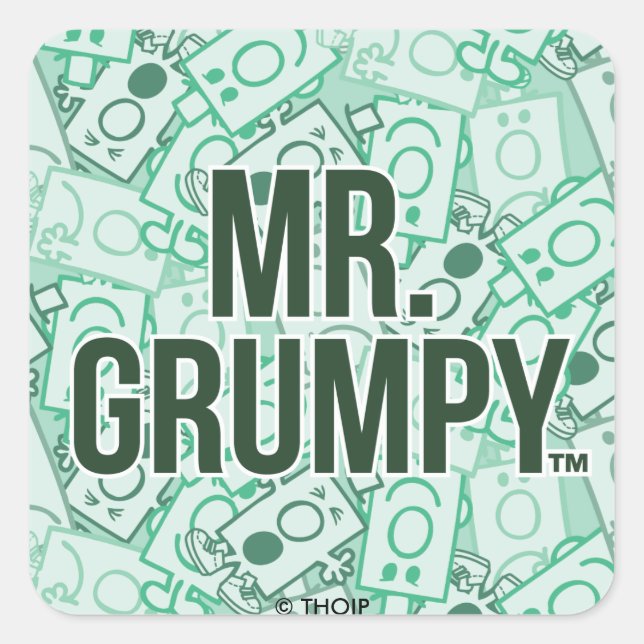 Mr Grumpy | Green Name and Character Toss Pattern Square Sticker (Front)