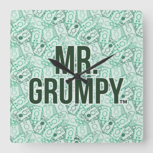 Mr Grumpy Green Name and Character Toss Pattern Square Wall Clock