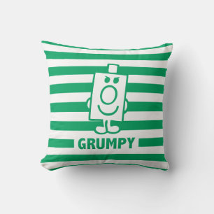 Mr Grumpy   Mischievous Grin and Green Stripes Cushion