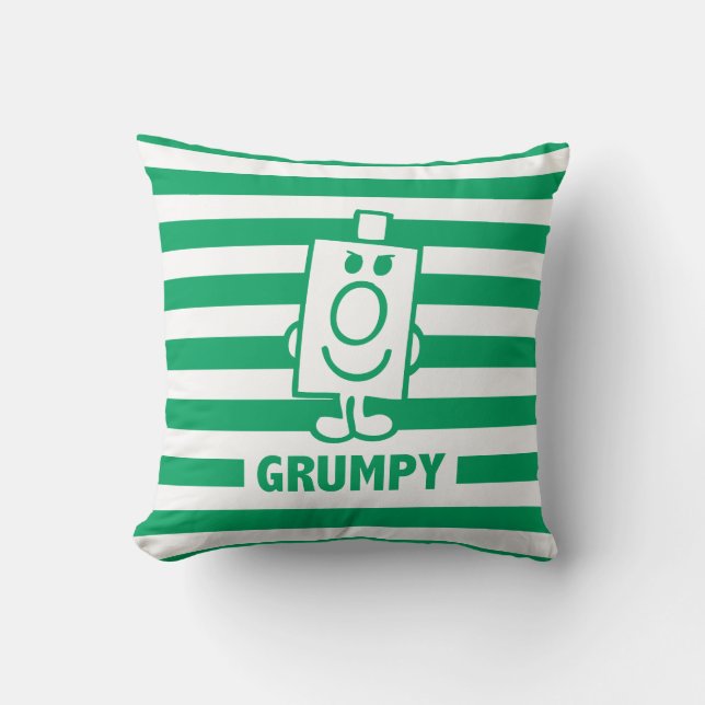 Mr Grumpy | Mischievous Grin and Green Stripes Cushion (Front)