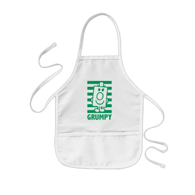 Mr Grumpy | Mischievous Grin and Green Stripes Kids Apron (Front)