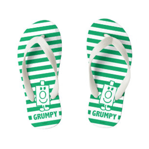 Mr Grumpy   Mischievous Grin and Green Stripes Kid's Thongs