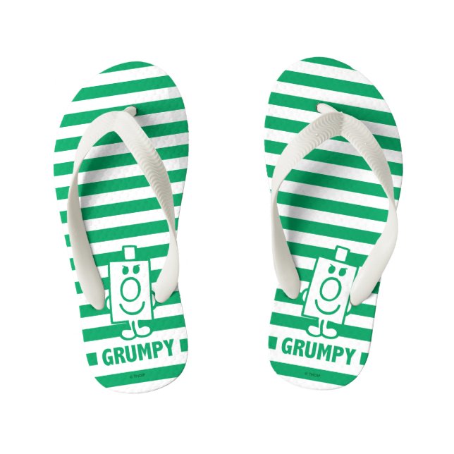 Mr Grumpy | Mischievous Grin and Green Stripes Kid's Thongs (Footbed)