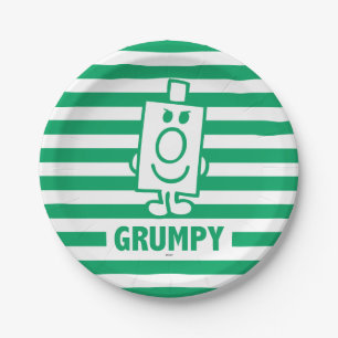 Mr Grumpy   Mischievous Grin and Green Stripes Paper Plate