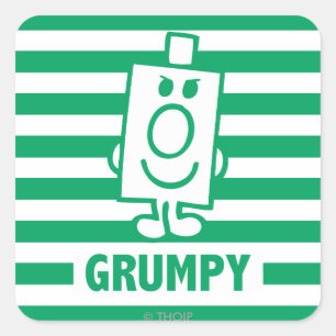 Mr Grumpy   Mischievous Grin and Green Stripes Square Sticker