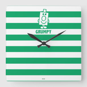 Mr Grumpy Mischievous Grin and Green Stripes Square Wall Clock