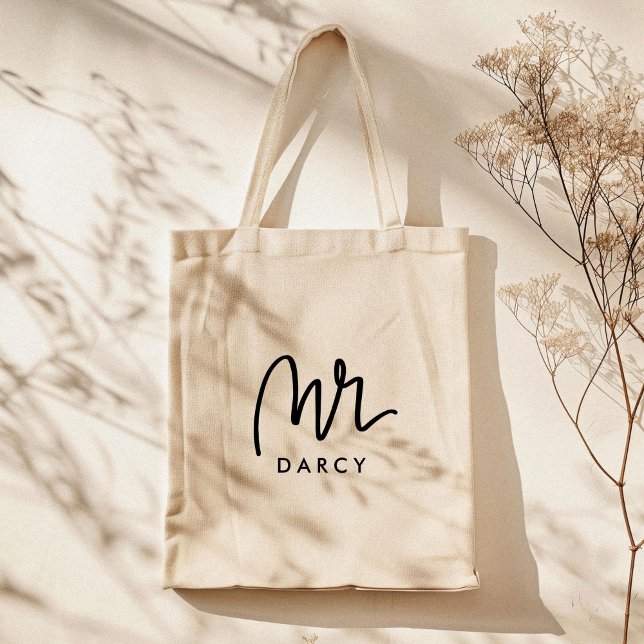 Mr | Hand Lettered Personalizable Tote Bag (Hand lettered Mr custom name market tote bag.)