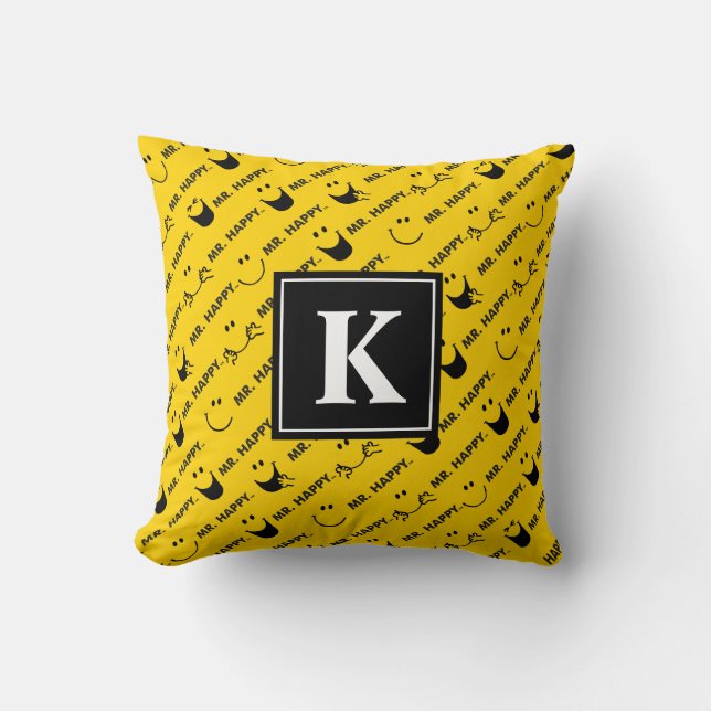 Mr Happy | All Smiles Pattern | Monogram Cushion (Front)