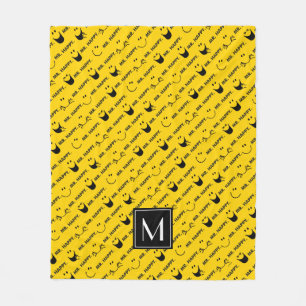Mr Happy All Smiles Pattern Monogram Fleece Blanket