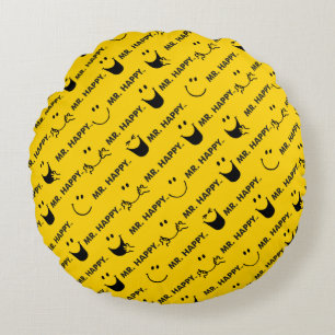 Mr Happy   All Smiles Pattern Round Cushion