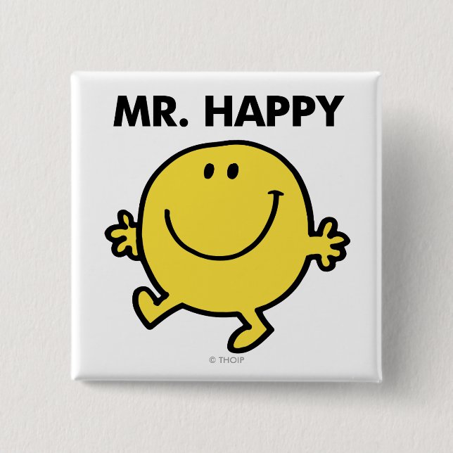 Mr. Happy | Dancing & Smiling 15 Cm Square Badge (Front)