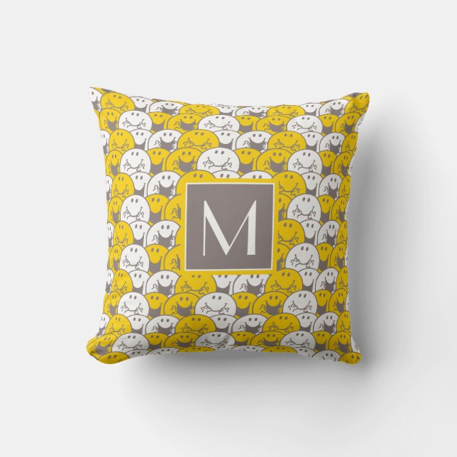 Mr Happy | Flashing Smiles Pattern | Monogram Cushion (Front)