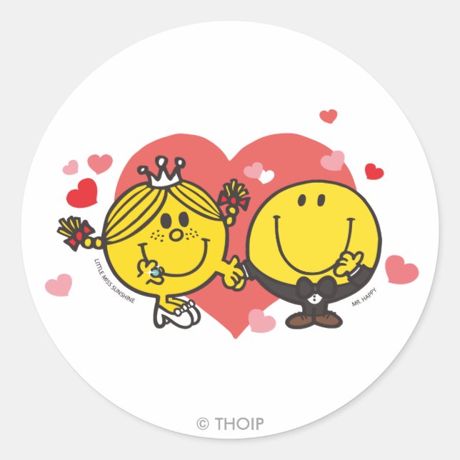 Mr. Happy & Little Miss Sunshine Wedding Classic Round Sticker (Front)