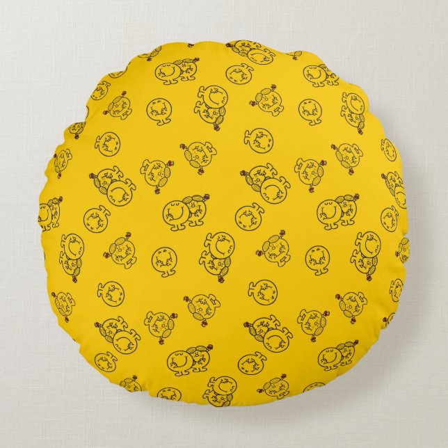 Mr Happy & Little Miss Sunshine | Yellow Pattern Round Cushion (Front)