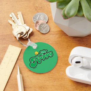 Mr. Happy Sliding Down Green Lettering Key Ring