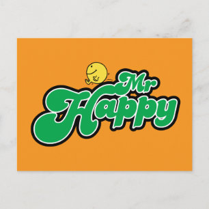 Mr. Happy Sliding Down Green Lettering Postcard