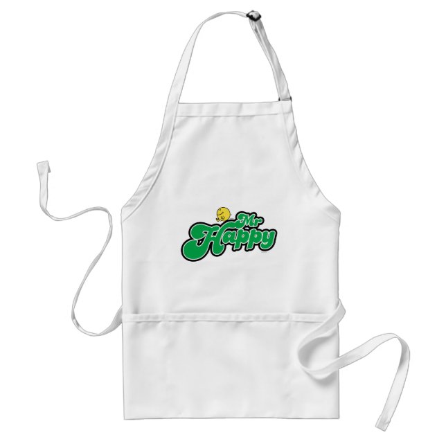 Mr. Happy Sliding Down Green Lettering Standard Apron (Front)