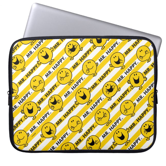 Mr Happy | Yellow Stripes Pattern Laptop Sleeve (Front)