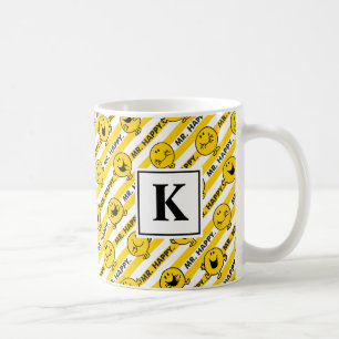 Mr Happy   Yellow Stripes Pattern   Monogram Coffee Mug