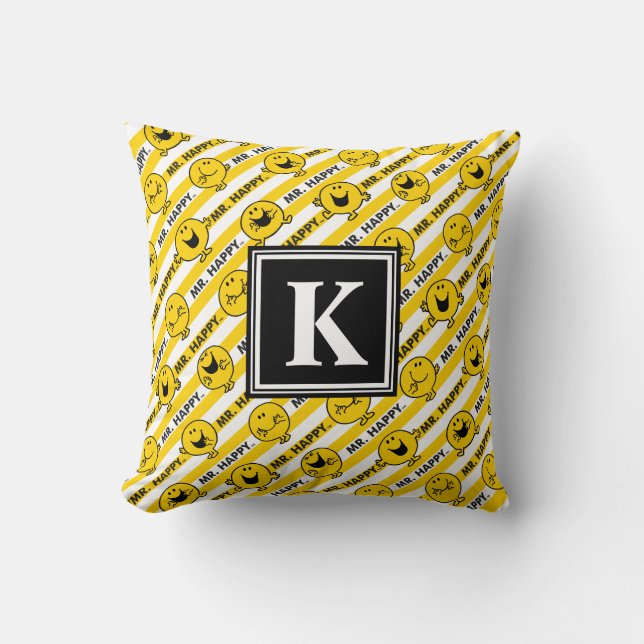Mr Happy | Yellow Stripes Pattern | Monogram Cushion (Front)