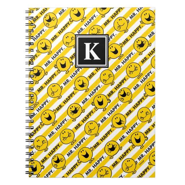 Mr Happy | Yellow Stripes Pattern | Monogram Notebook (Front)